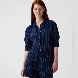 *ISO* Gap Boyfriend Linen Button Down Navy Pinstripe Size XL